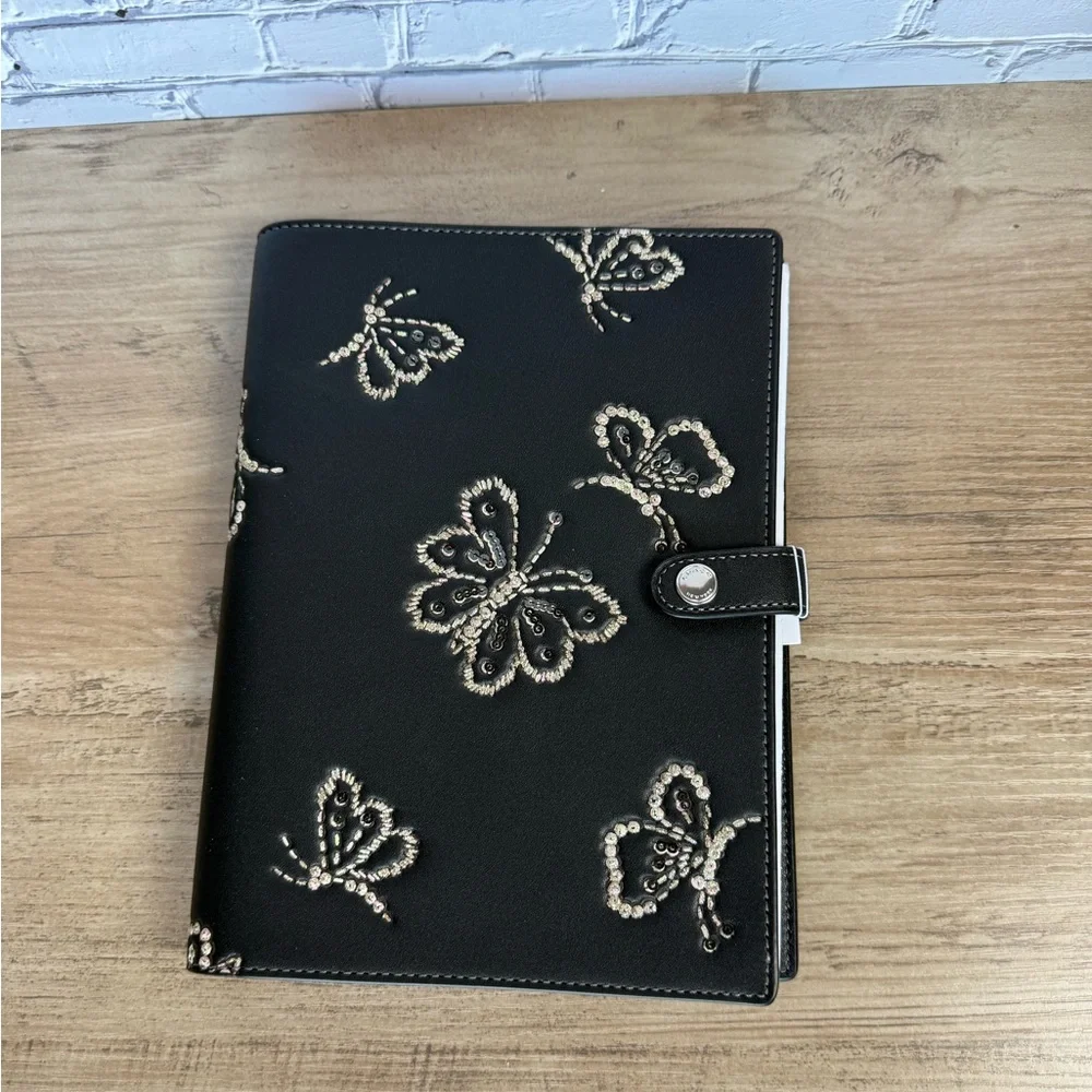 NWT Coach Notebook With Butterfly Print  Black CCF42